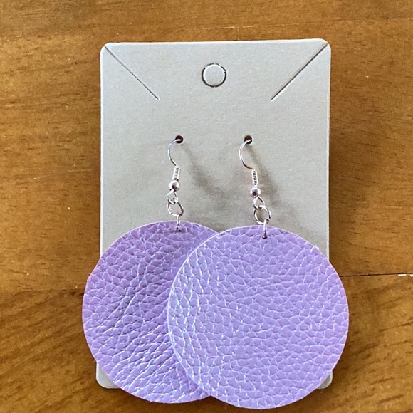 Light Pink Faux Leather Circle Earrings - Picture 1 of 4